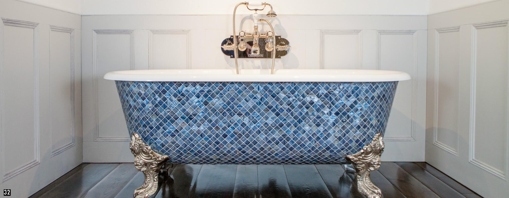 Mosaic Bath with Chadder Mosaics , Nickel Bath Filler ,  Mother of Pearl Mosaic Bath , Bespoke Bath